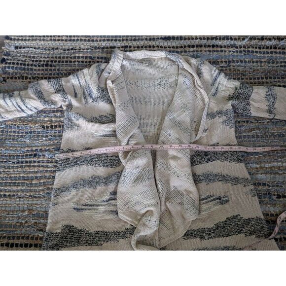 Cardigan Sweater Wool Mohair Blend M Open Knit Multicolor Cream Grey Lagenlook - Picture 9 of 11